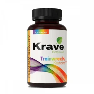 krave kratom trainwreck bottle of capsules
