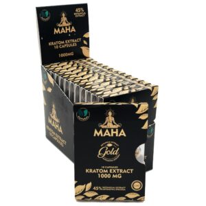 MAHA Gold Kratom Extract Capsules - 10 count caps box