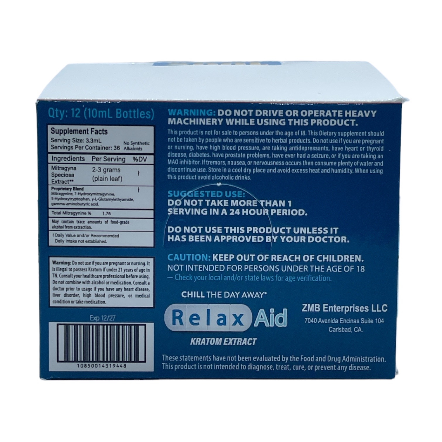 Relax Aid 100X Kratom Extract Shot 10mL - Image 2