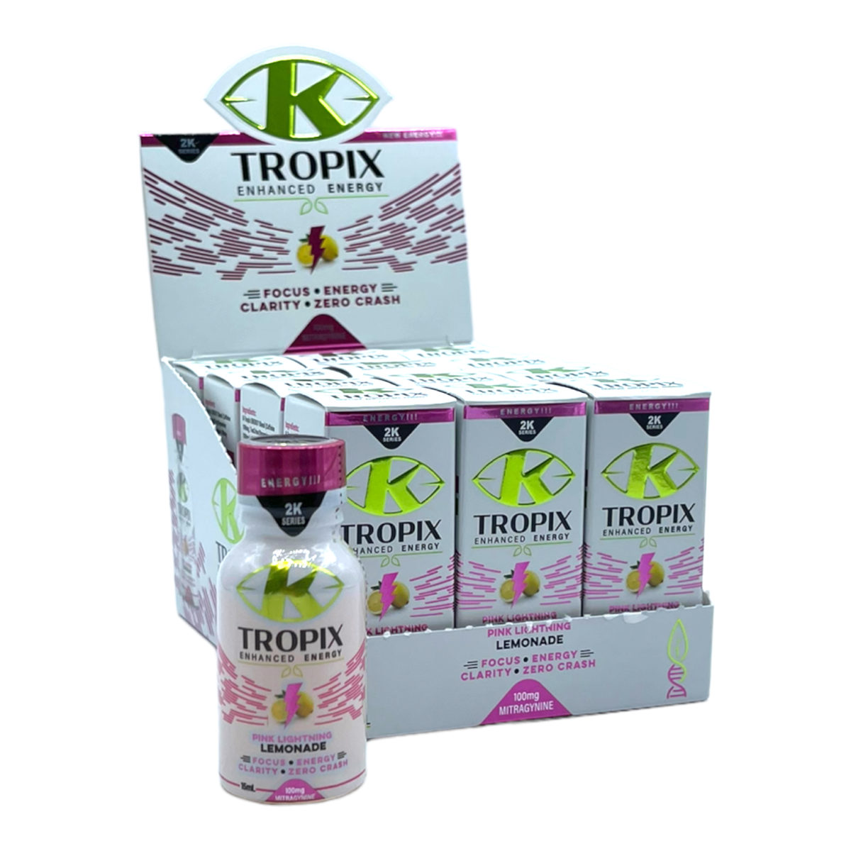 K-Tropix lemonade kratom energy blend 2k series shot display box