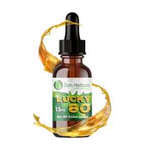 bottle of Zion Herbals Lucky 80 Kratom Shot 110mg 15mL
