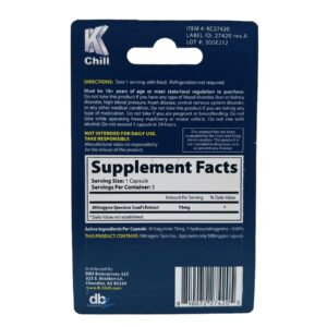 back of package of K-Chill Kratom Extract Capsules