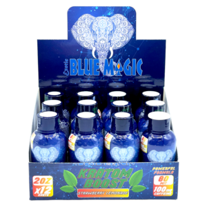 display case of Blue Magic Kratom Boost Strawberry Lemonade 80mg 59mL