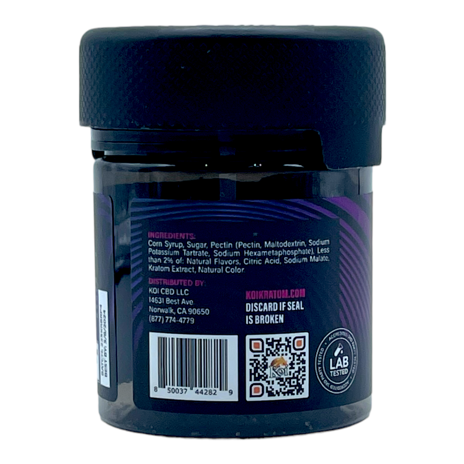 back of container of Koi Kratom Berry Punch Gummies - 500mg
