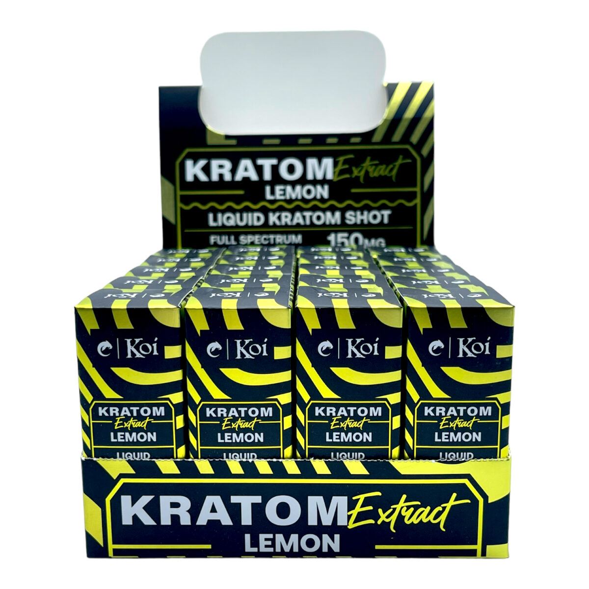 display case of Koi Extract Kratom Shot Lemon 150mg 10mL