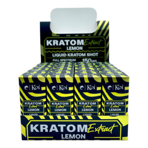 display case of Koi Extract Kratom Shot Lemon 150mg 10mL