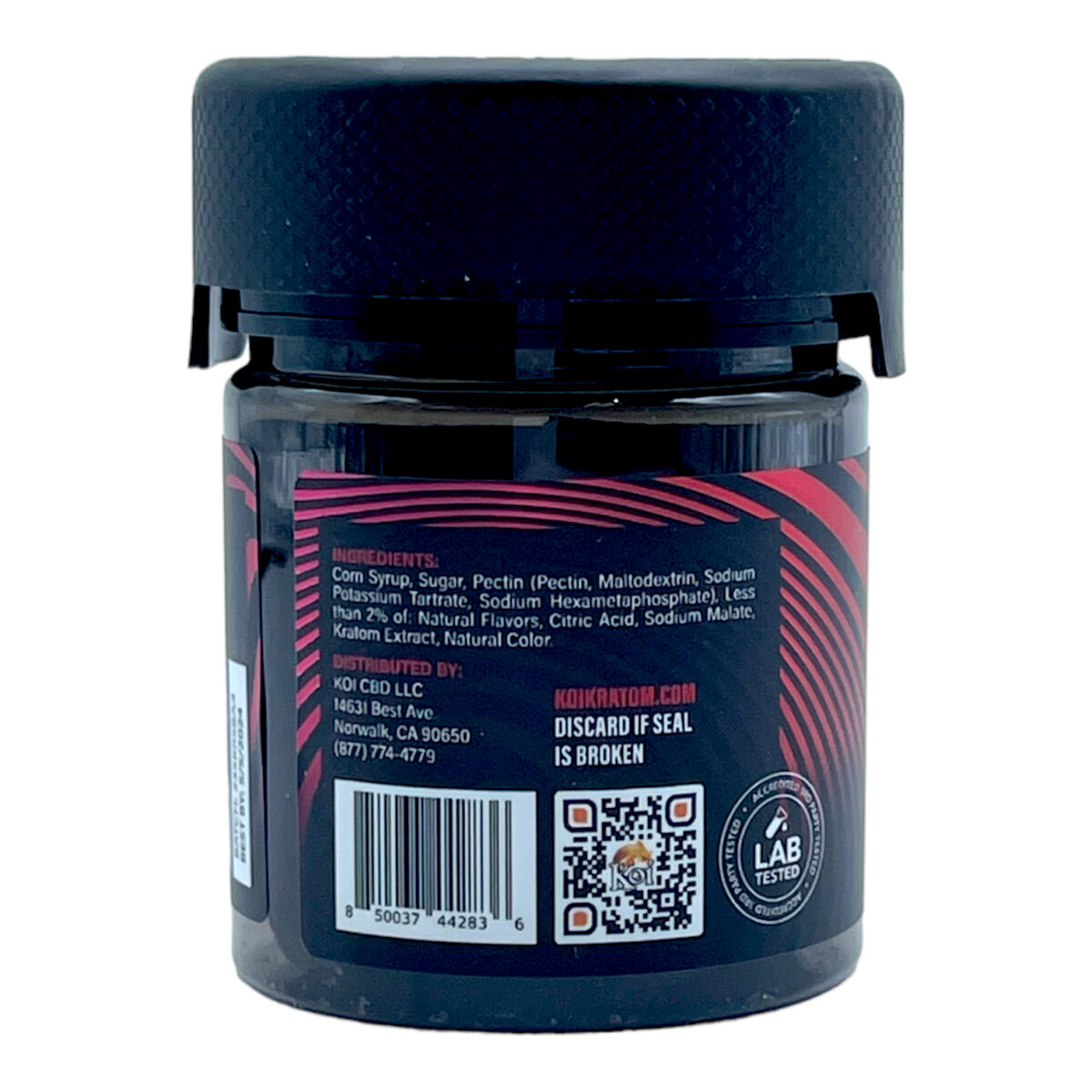 back of container of Koi Kratom Strawberry Apple Gummies - 500mg