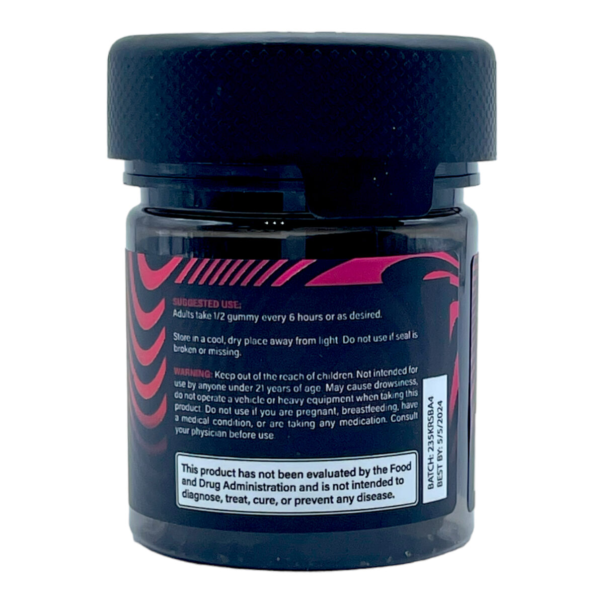 side of container of Koi Kratom Strawberry Apple Gummies - 500mg