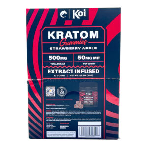 back of box of Koi Kratom Strawberry Apple Gummies - 500mg