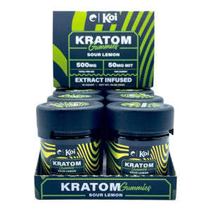 display case of Koi Kratom Sour Lemon Gummies - 500mg