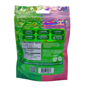 back of bag of Psyched Cordyceps Mushroom Gummies - 500mg
