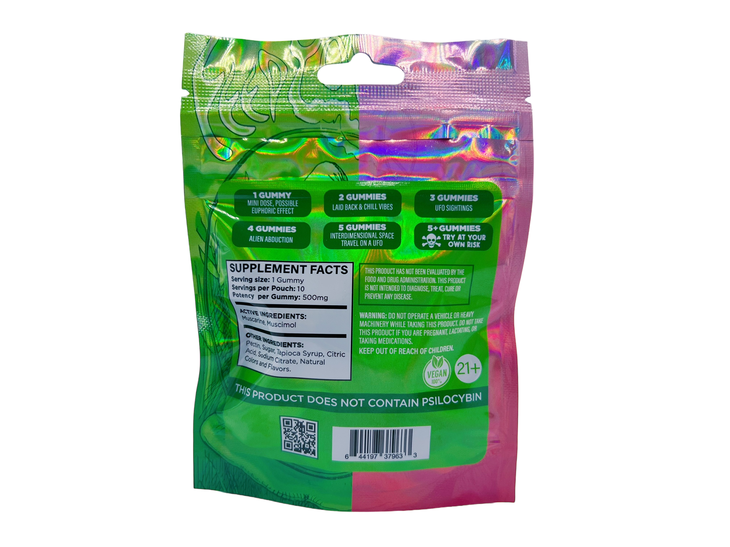 back of bag of Psyched Cordyceps Mushroom Gummies - 500mg