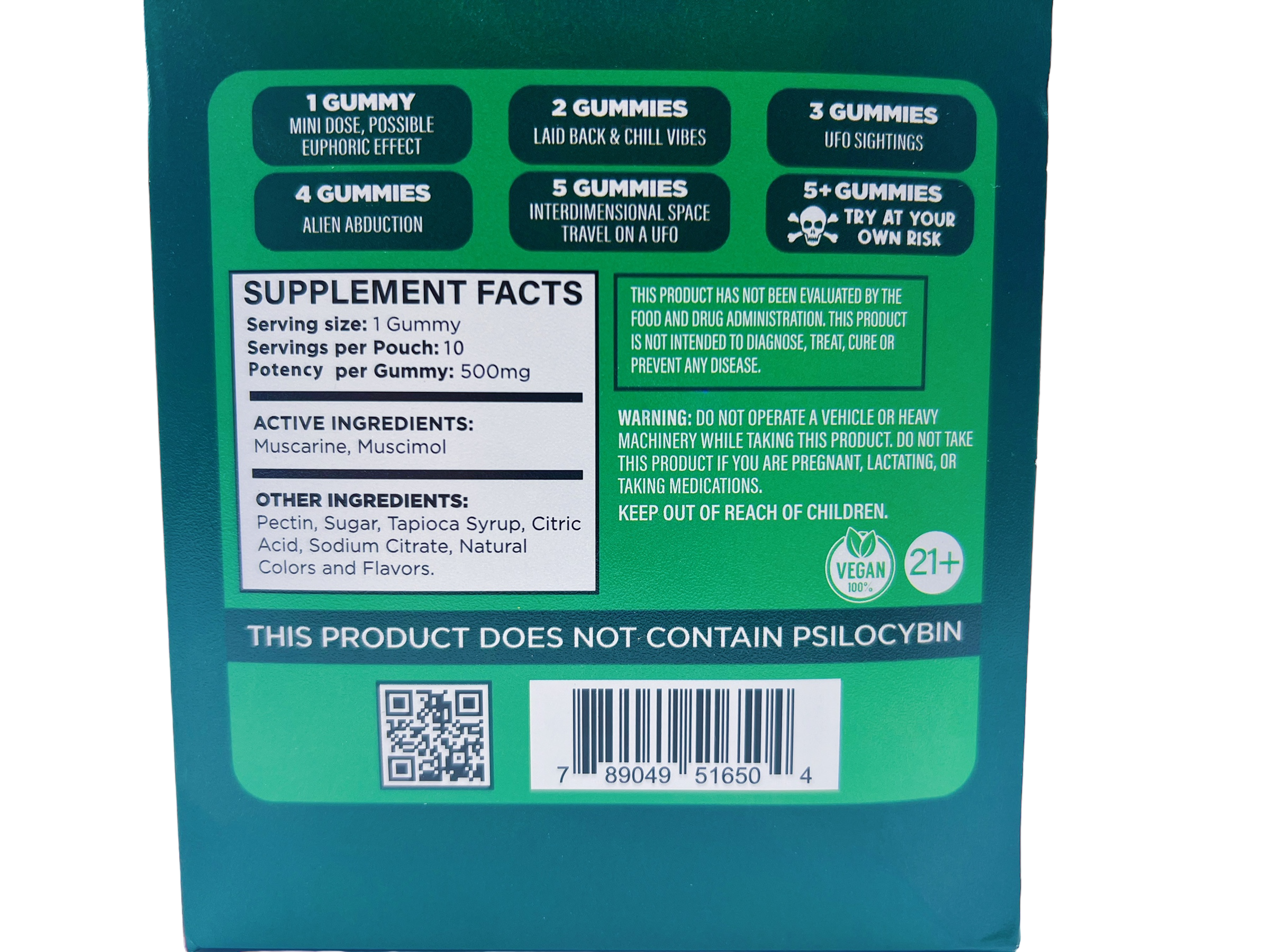 back of box of Psyched Cordyceps Mushroom Gummies - 500mg