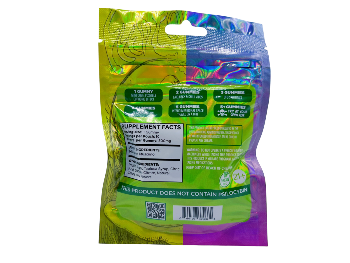 back of bag of Psyched Lion's Mane Mushroom Gummies - 500mg