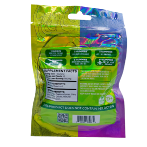 back of bag of Psyched Lion's Mane Mushroom Gummies - 500mg
