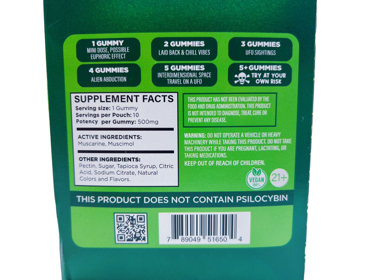 back of bag of Psyched Lion's Mane Mushroom Gummies - 500mg