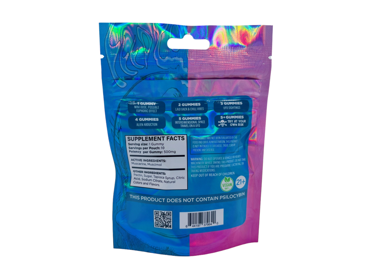 back of bag of Psyched Shiitake Mushroom Gummies - 500mg