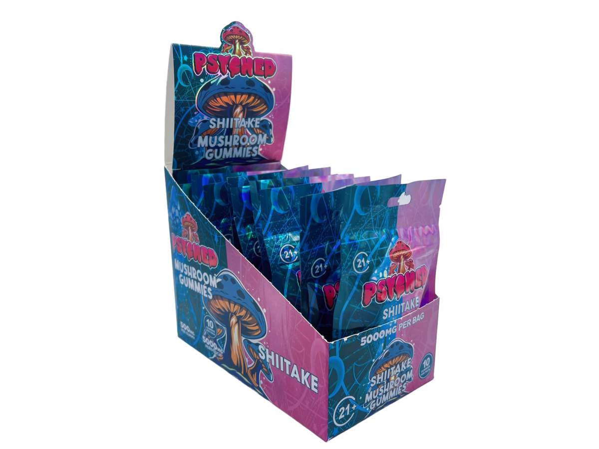 front of display box of Psyched Shiitake Mushroom Gummies - 500mg
