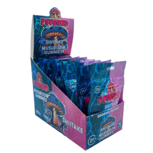 front of display box of Psyched Shiitake Mushroom Gummies - 500mg