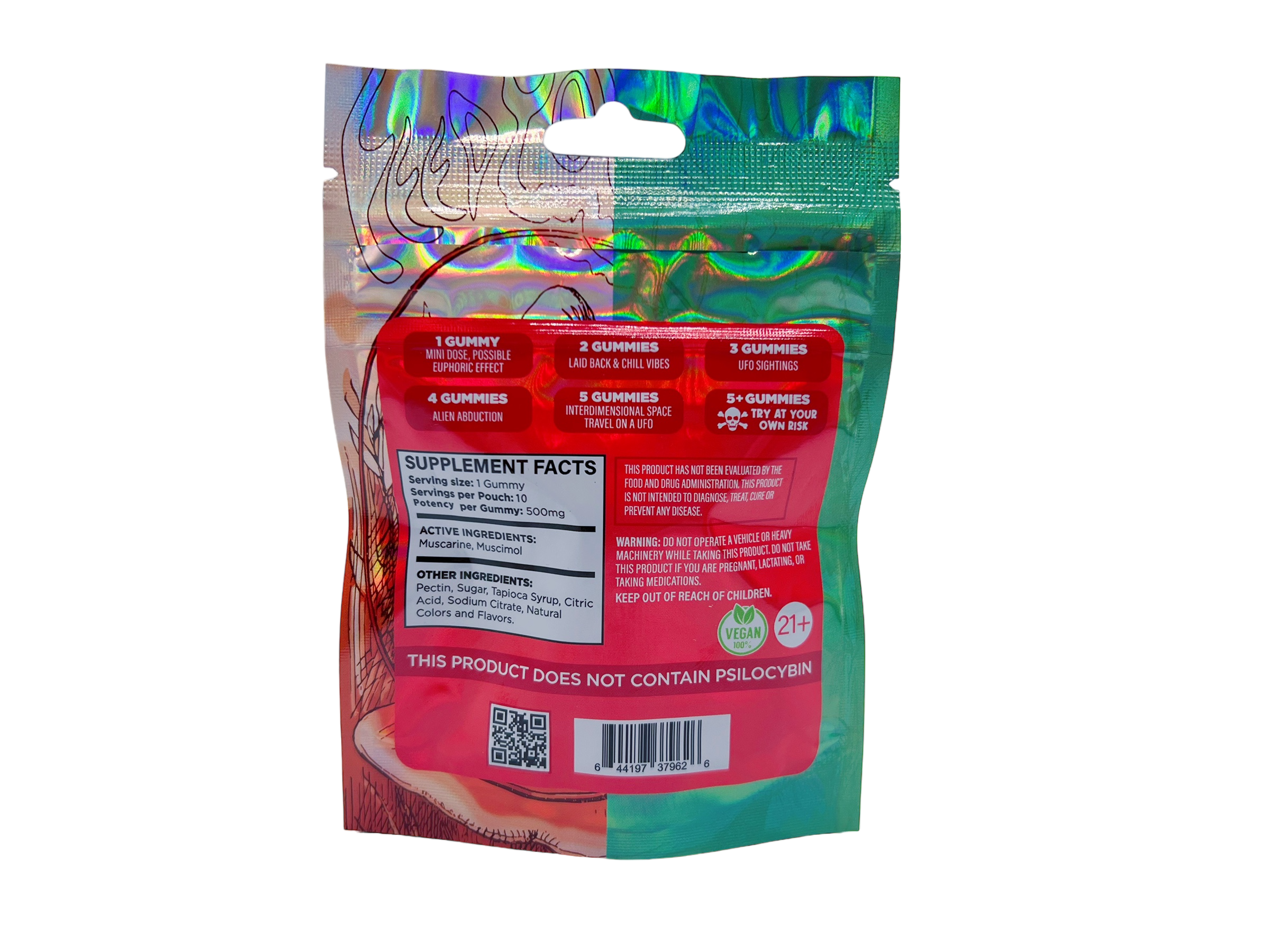 back of bag of Psyched Turkey Tail Mushroom Gummies - 500mg