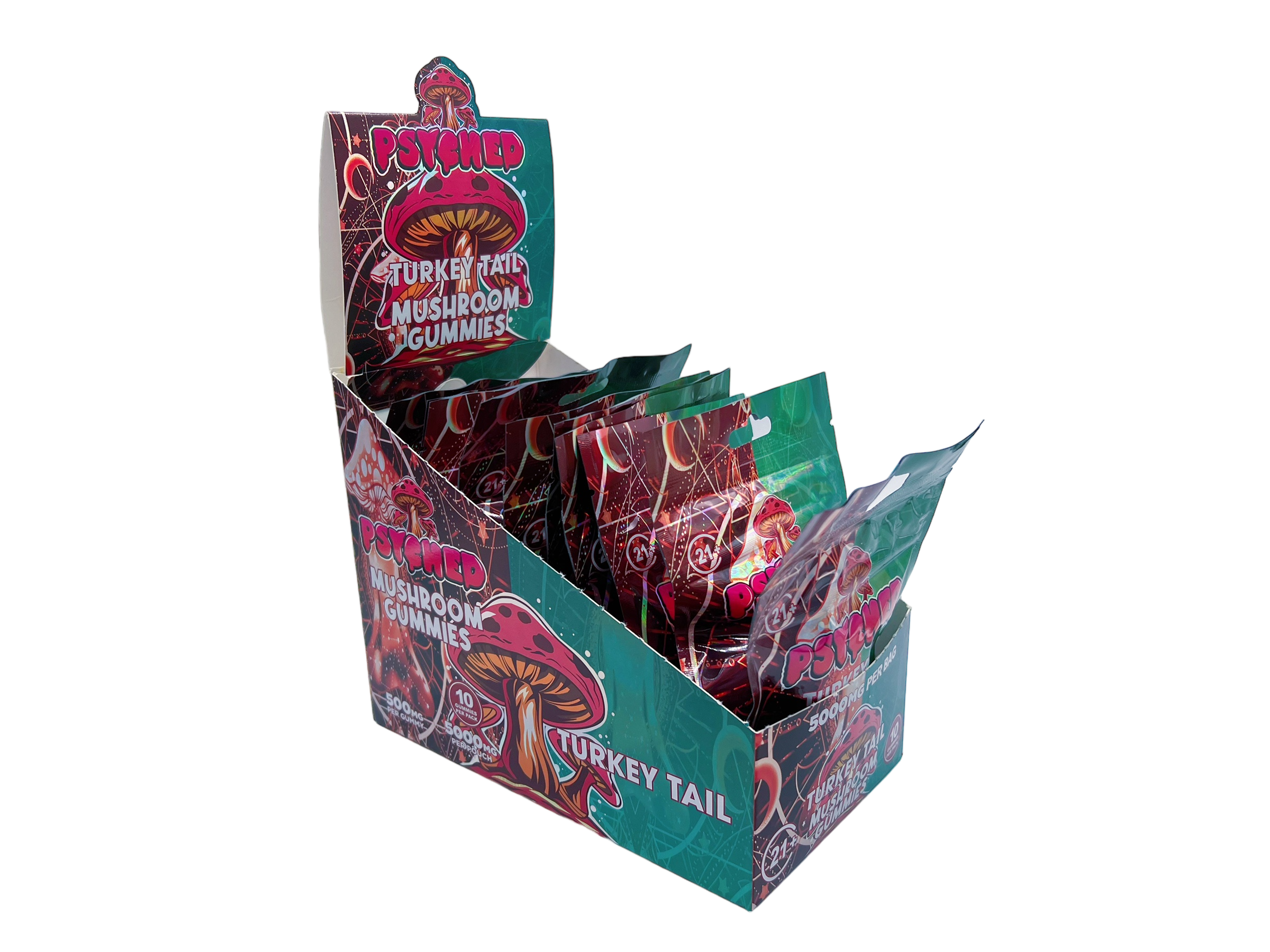 display box of Psyched Turkey Tail Mushroom Gummies - 500mg