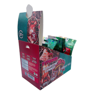back of display box on Psyched Turkey Tail Mushroom Gummies - 500mg