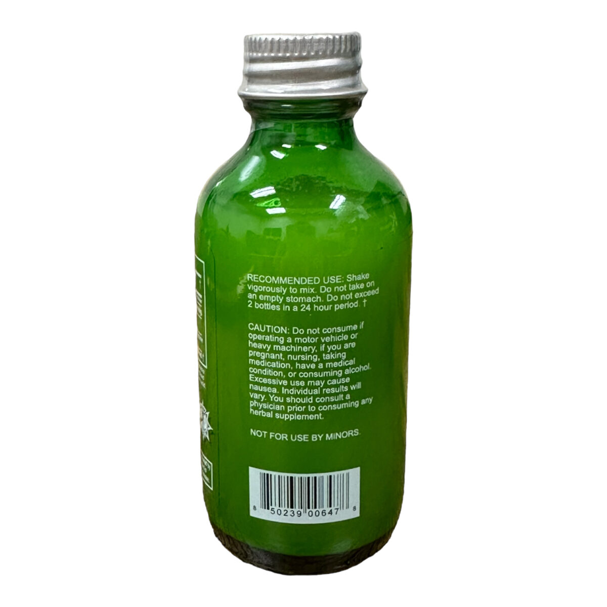 side of bottle of Zion Herbals K-Fusion Kratom and Kava Shot 40mg Kratom 60mg Kava 59mL
