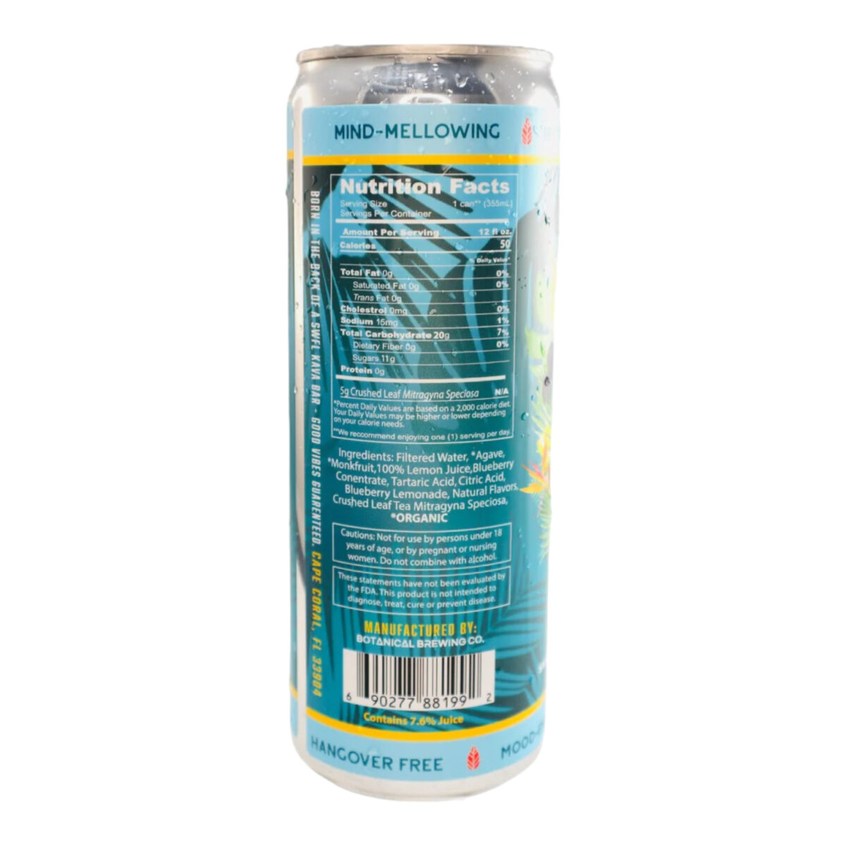 side of can of Botanical Brewing Elixir Blueberry Lemonade - 355ml