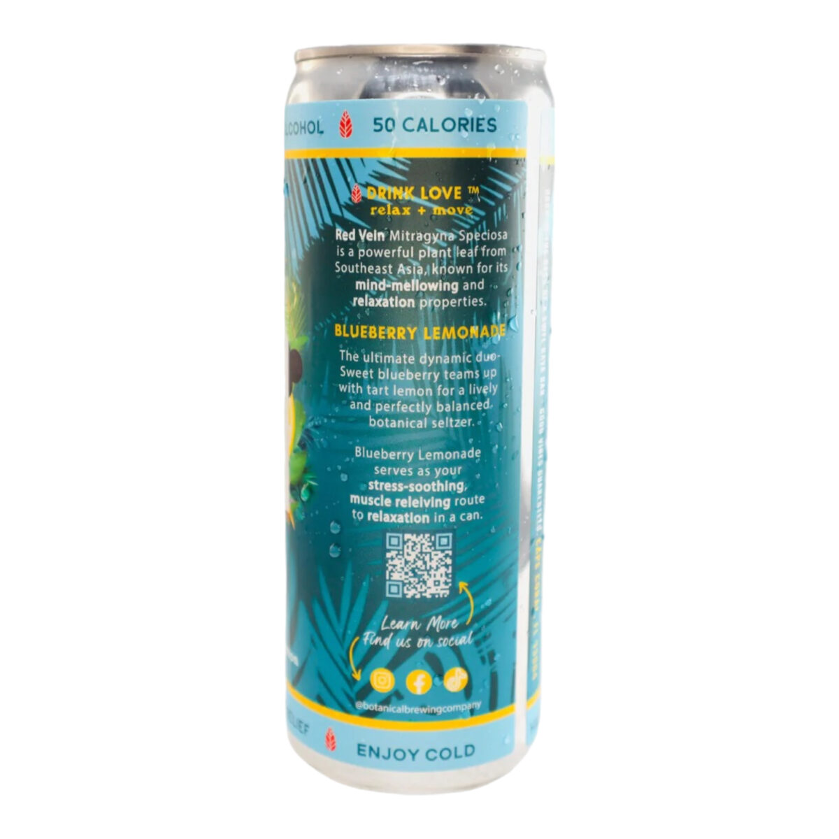 back of can of Botanical Brewing Elixir Blueberry Lemonade - 355ml