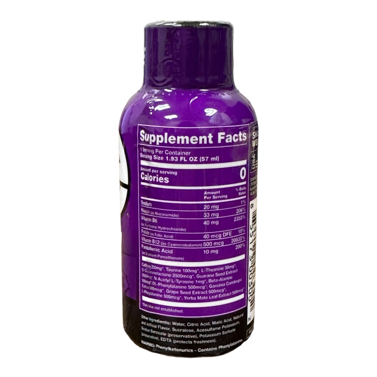 side of bottle of Eternal Energy Extra Strength Grape Shot 57mL