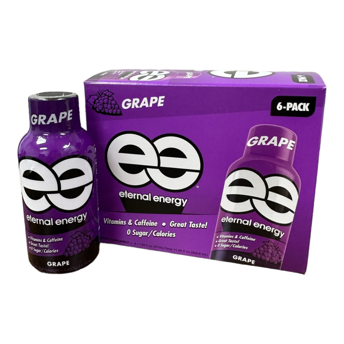 box and bottle of Eternal Energy Extra Strength Grape Shot 57mL