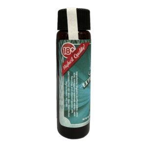 side of bottle of Kratom Pharmacy Mint Extract Tincture 9.9g Shot