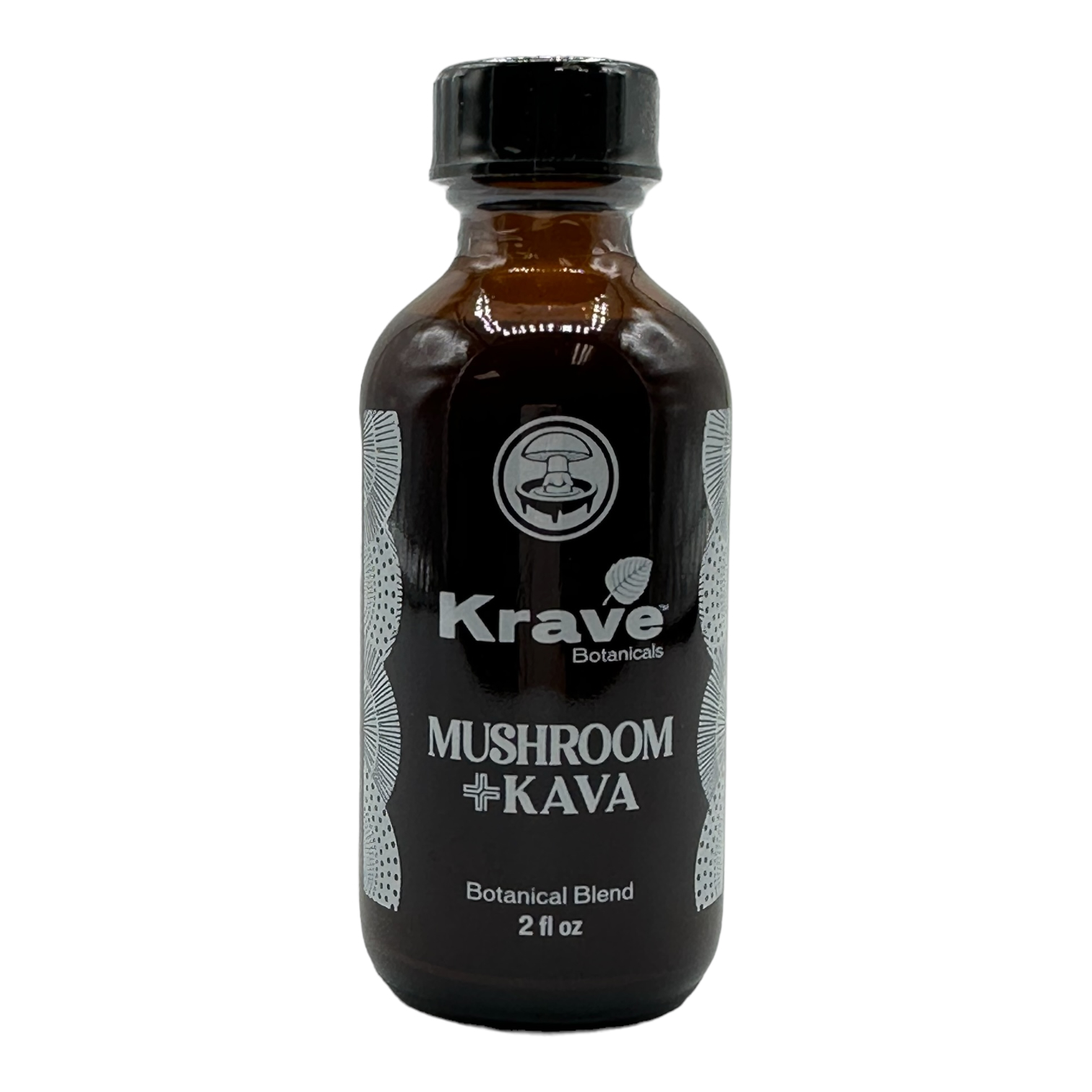 bottle of Krave Mushroom and Kava Blend Extract Shot 59mL