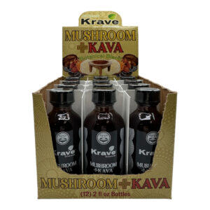 display case of Krave Mushroom and Kava Blend Extract Shot 59mL