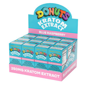 display box of Donuts Blue Raspberry Kratom Shot 250mg 30mL