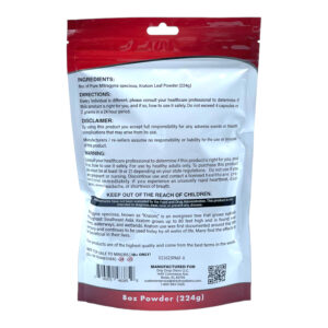 back of bag of Monarch Red Bali Kratom Powder 226g