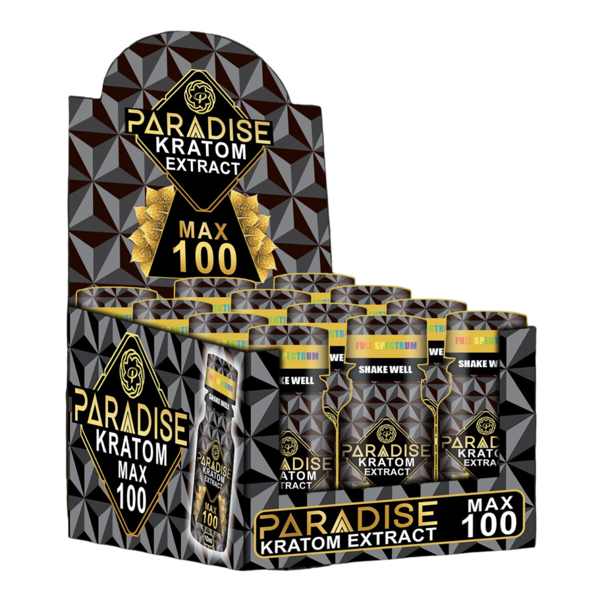 display box of Paradise Kratom Extract Max Shot 100mg 10mL