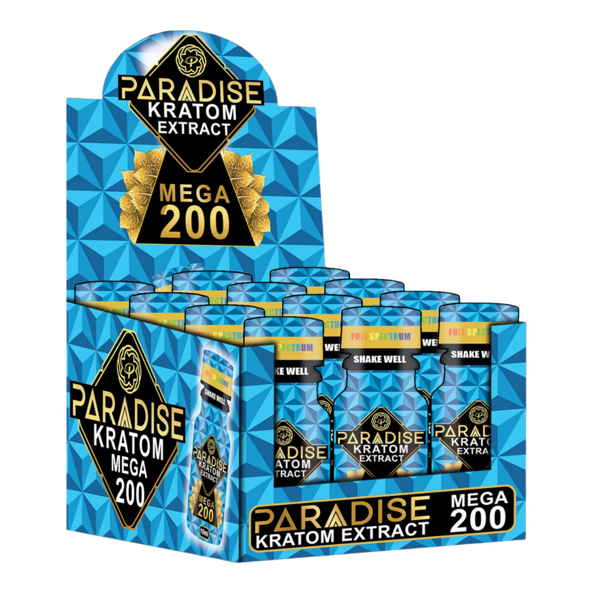 display box of Paradise Kratom Extract Mega Shot 200mg 10mL