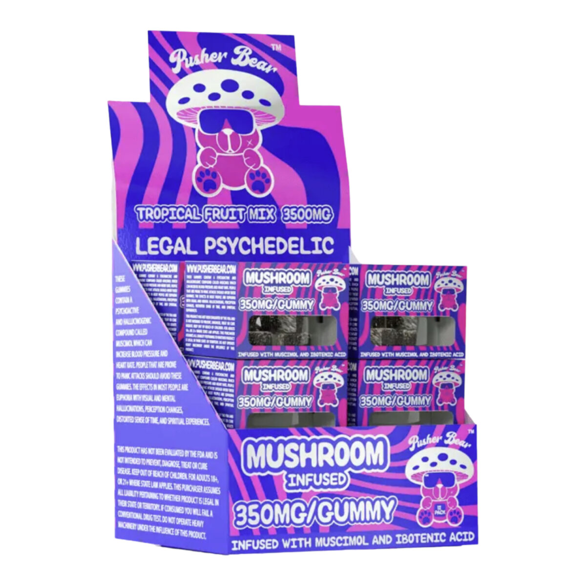 display box of Pusher Bear Tropical Fruit Mix Mushroom Gummies - 10ct