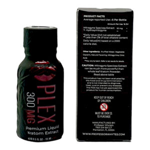 box and bottle of Prof Whytes K Plex Kratom Shot 300mg 15mL