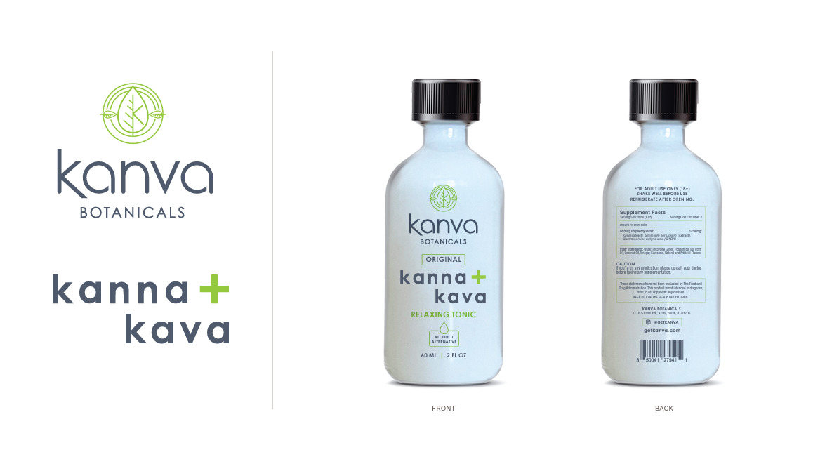 front and back of bottle of Kanva Kanna Kava Relaxing Tonic