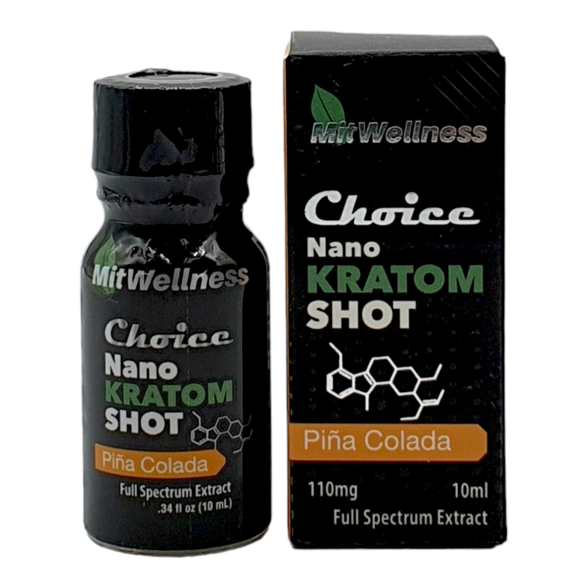 box and bottle of Mit Wellness Choice NANO Pina Colada Kratom Shot – 10ml