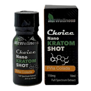 box and bottle of Mit Wellness Choice NANO Pina Colada Kratom Shot – 10ml