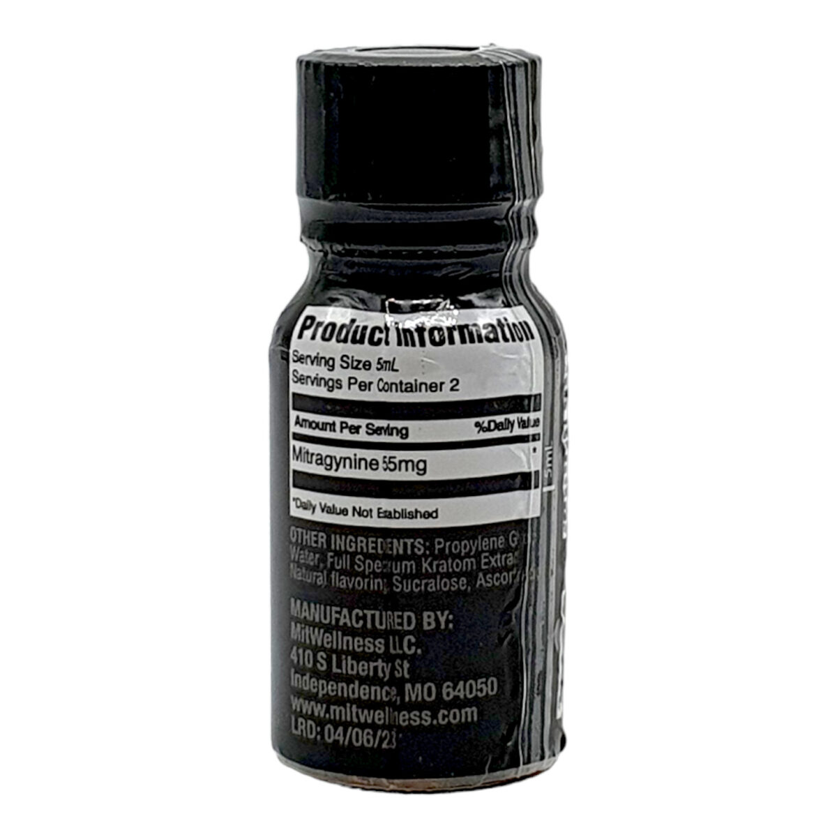 back of bottle of Mit Wellness Choice NANO Pina Colada Kratom Shot – 10ml