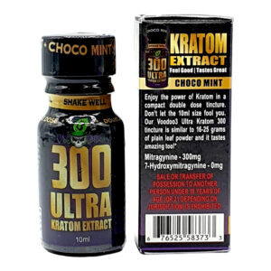 box and bottle of VooDoo3 ULTRA 300 Choco Mint Kratom Shot 300mg 10mL (Var 2)