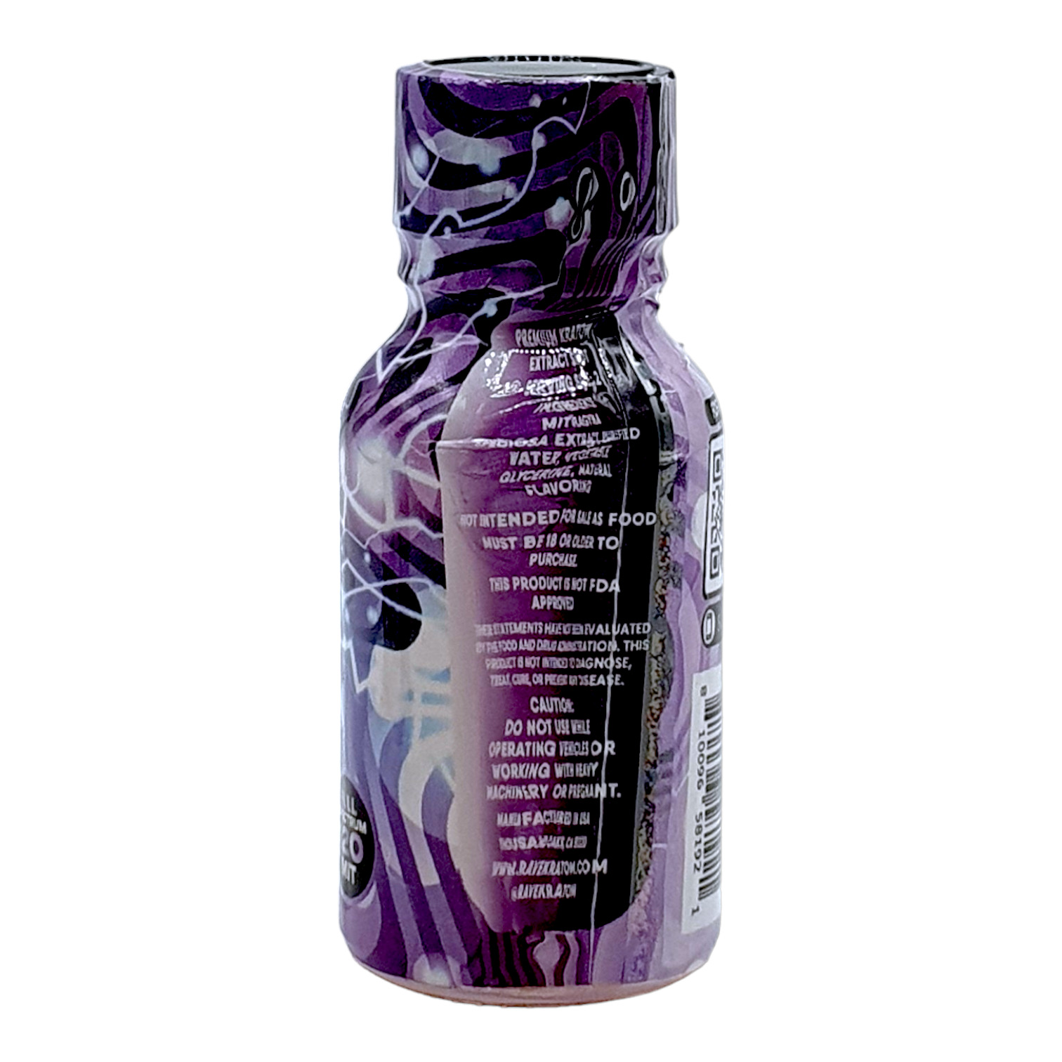 back of bottle of Rave White Dragon Kratom Shot EXCLUSIVE DEAL