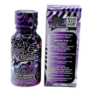 box and bottle of Rave White Dragon Kratom Shot EXCLUSIVE DEAL