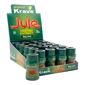 display case of Krave Jule Kratom Extract Shot Key Lime 100mg 10mL