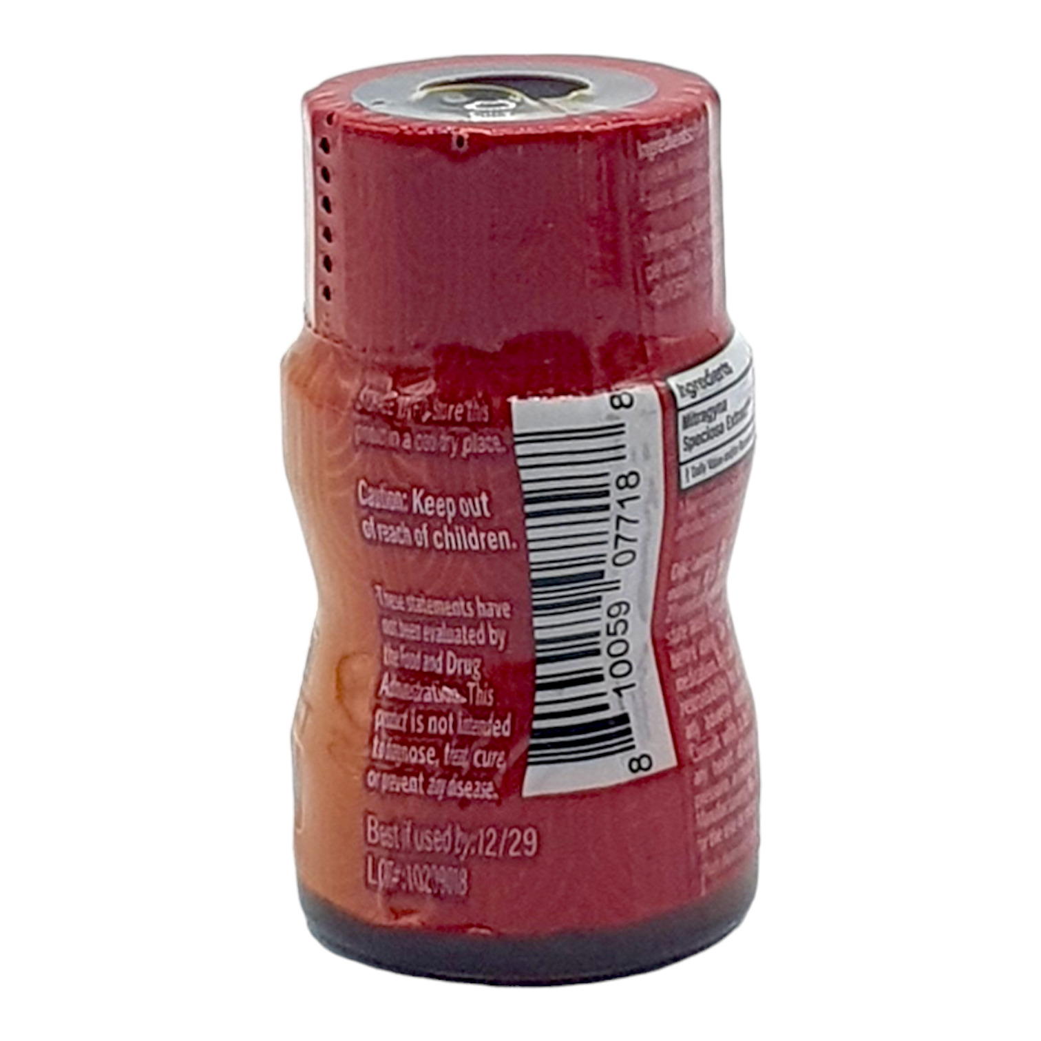 side of bottle of Krave Jule Kratom Extract Shot Peach Mango 100mg 10mL (var 1)