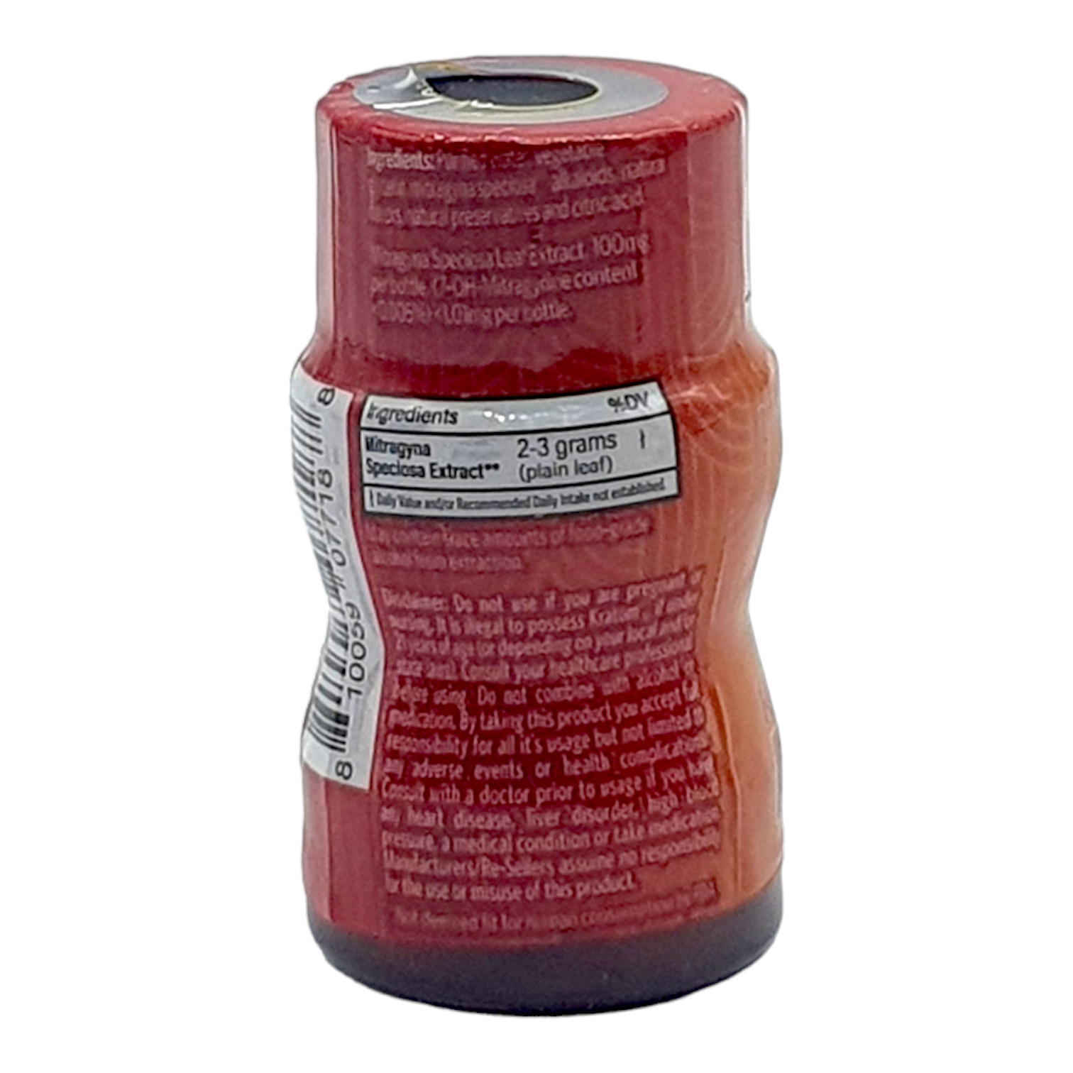 side of bottle of Krave Jule Kratom Extract Shot Peach Mango 100mg 10mL